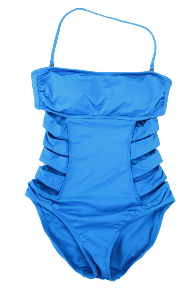 Kenneth Cole Reaction Blue Bandeau Cutout One-Piece Swimsuit M