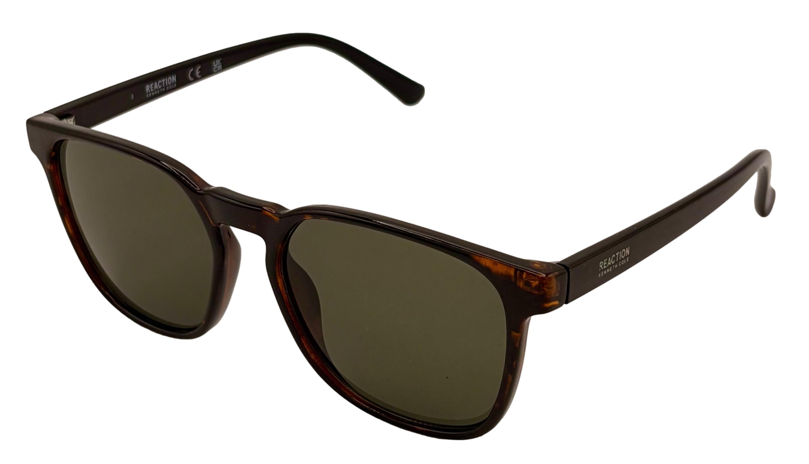 Kenneth Cole Reaction Dark Havana Mens Square Plastic Sunglass KC1414. 52N