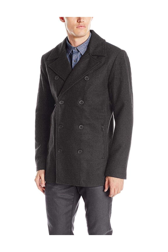 Reaction Men’s Double-Breasted Pea Coats, Gray, Medium