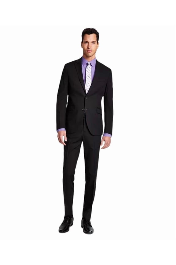 Mens Slim fit 2 Piece Suit 48 R / 42 Waist Black Solid Stretch