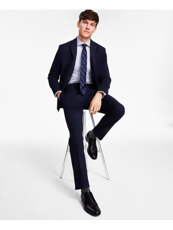 Reaction Men's Slim Fit Flex Stretch Suit 44R / 37 x 32 Navy Plaid