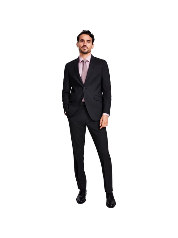 Mens Slim Fit Ready Flex Stretch Two Button Formal Suit, Black, 38 Short / W x L