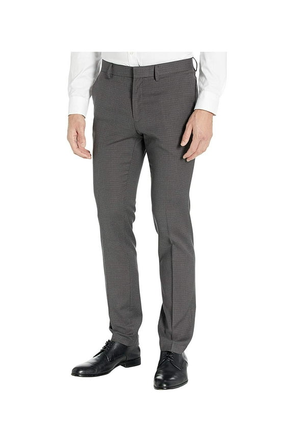 Reaction Men's Stretch Micro Check Houndstooth Skinny Fit Flat Front Dress Pants Gray Size 34X32