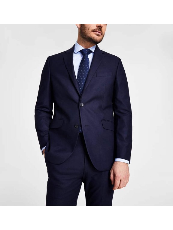 Mens Slim fit Suit Jacket Blazer 46 L Navy Blue Solid Stretch