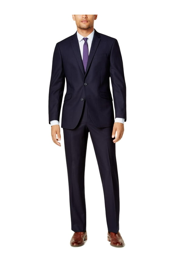 Reaction Mens Slim 2 Piece Suit 40 R / 33 Waist Navy Blue Stretch