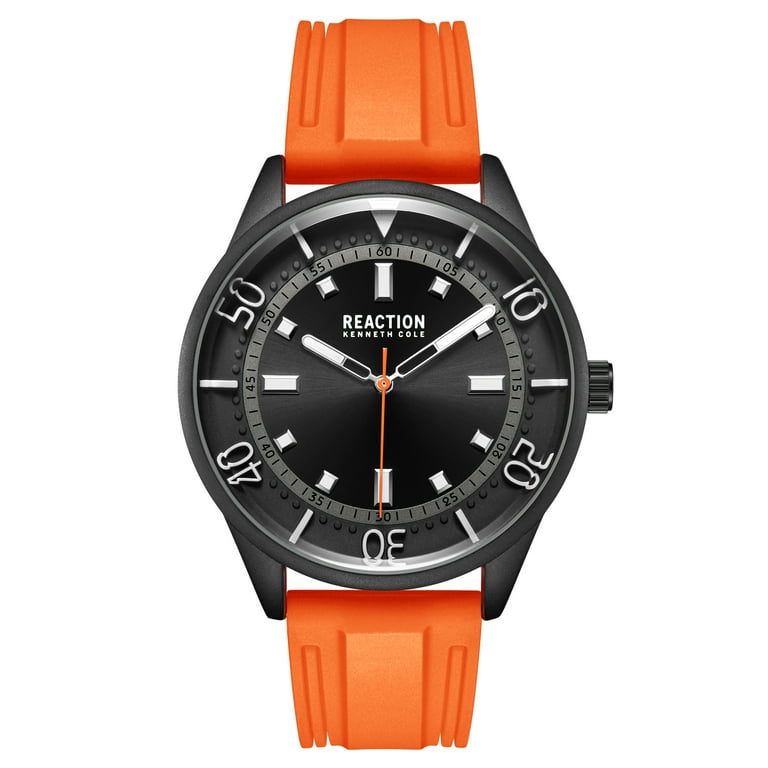 Kenneth Cole Reaction Mens Dress Sport Round Orange Silicon Strap Watch  RK51104004