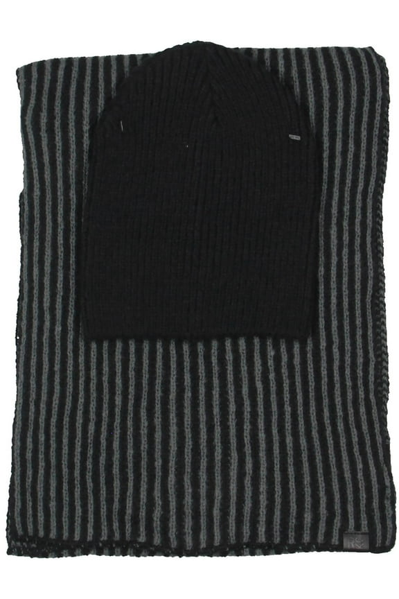 Reaction Mens 2-Pc. Herringbone Wrap Scarf + Beanie Set Black B4HP