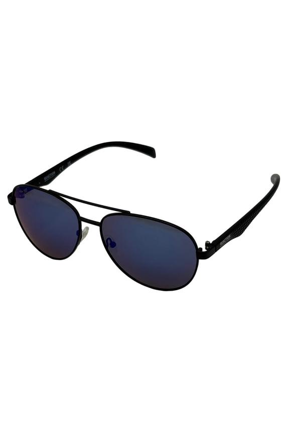 Reaction Mens Matte Black Sunglass Metal Aviator Blue Len KC1318 2X