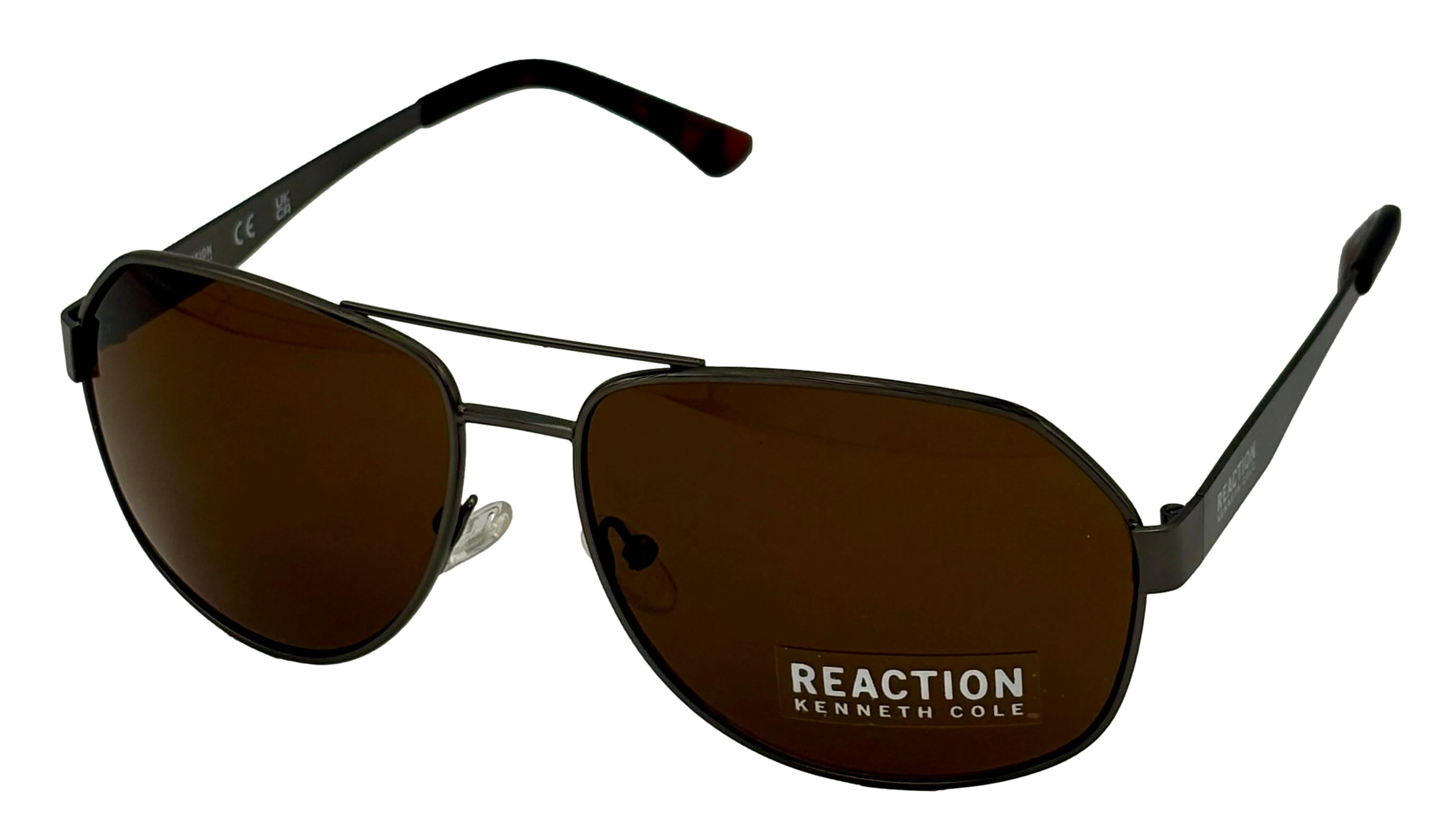 Kenneth Cole Reaction Mens Matte Gunmetal / Metal Aviator Sunglass, KC1432. 9E