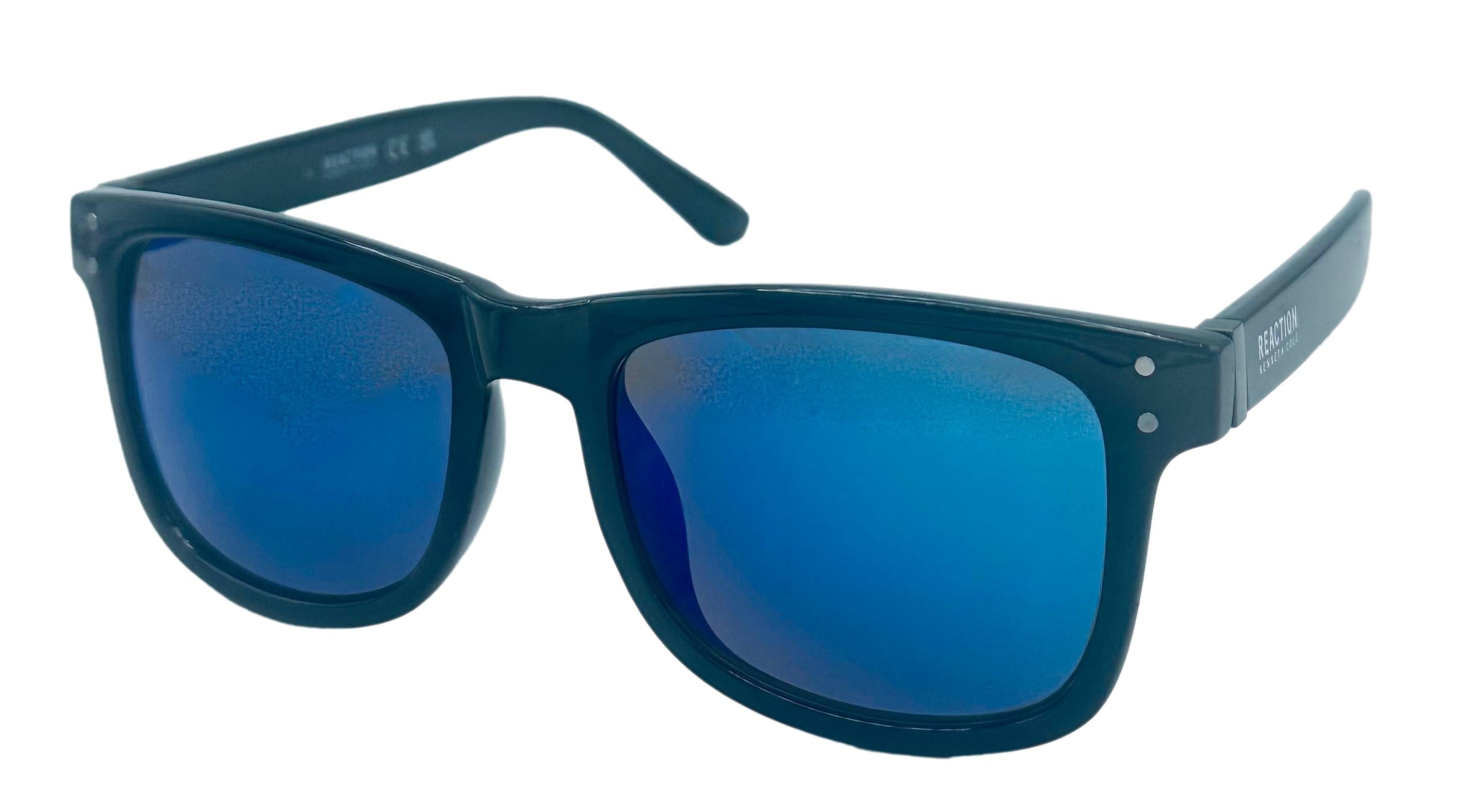 Kenneth Cole Reaction KC1366 Men's Square Sunglasses – Shiny Black Plastic Frames With UV Protection