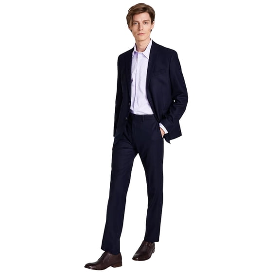 Kenneth Cole Reaction Mens Slim 2 Piece Suit 38 R / 31 Waist Navy Blue Stretch