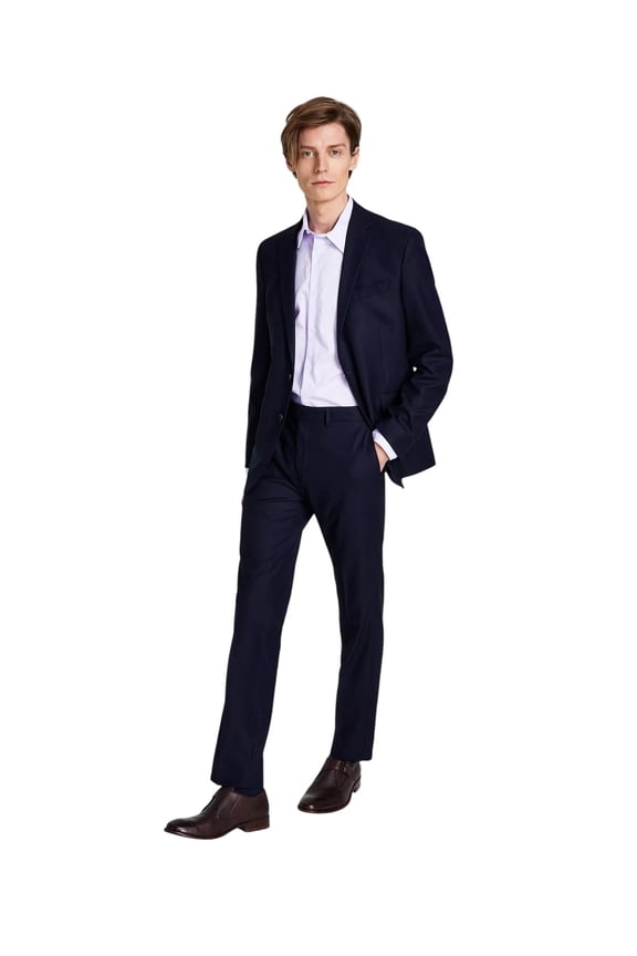 Mens Slim fit 2 Piece Suit 42 R / 35 Waist Navy Blue Solid Stretch