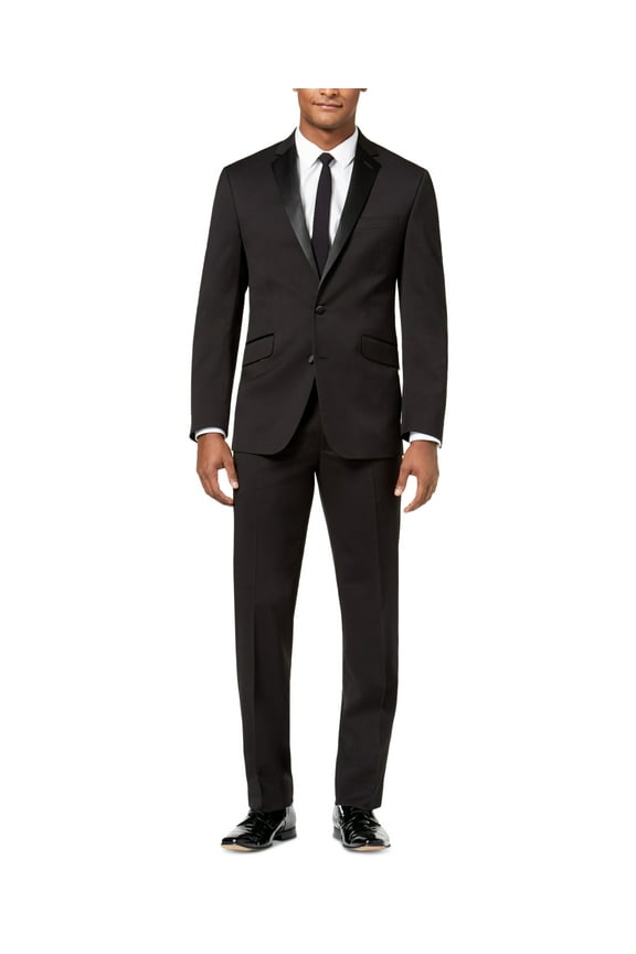 Reaction Mens Slim 2 Piece Tuxedo Suit 44S / 37 Waist Black Stretch