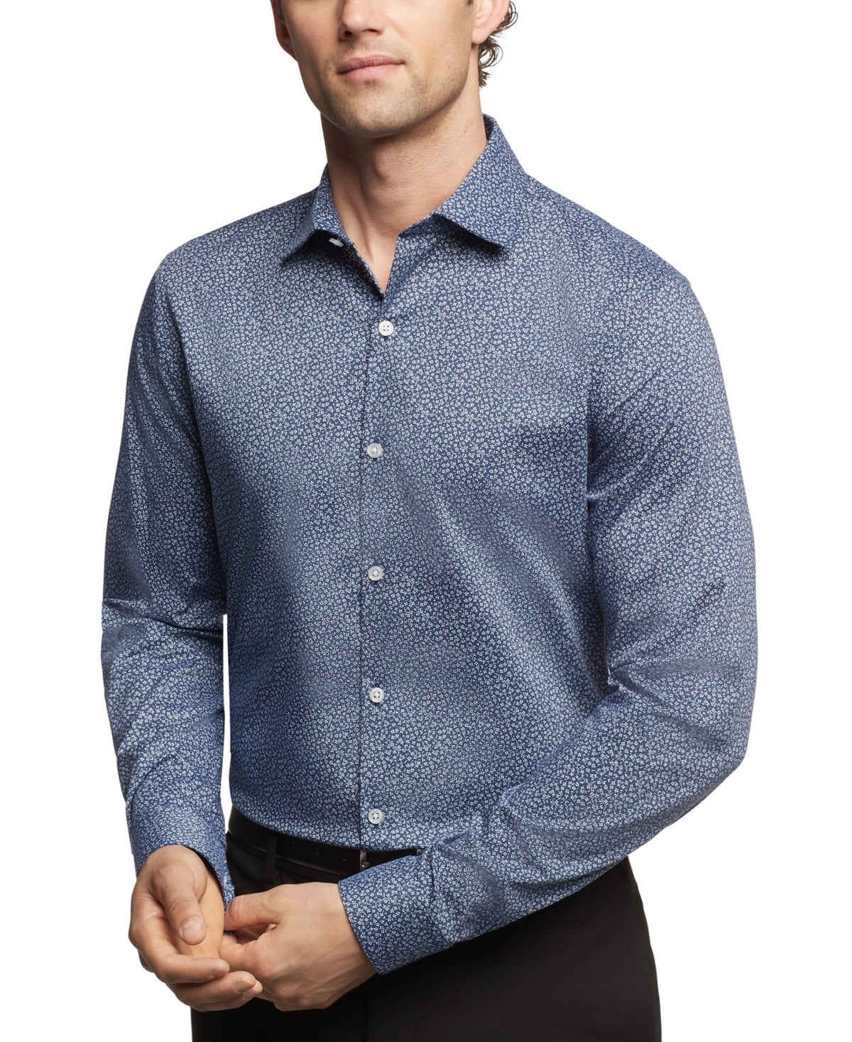 Kenneth Cole Reaction Mens Slim fit Dress Shirt XL 17 in 34-35 Blue Floral