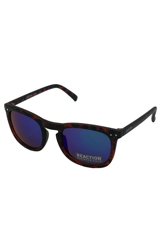 Reaction Mens Square Matte Tortoise Plastic Sunglass, Blue Flash Lens KC1306. 52X