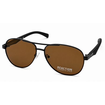Kenneth Cole Reaction Mens Sunglass Shiny Black / Metal Aviator,KC1431 1E