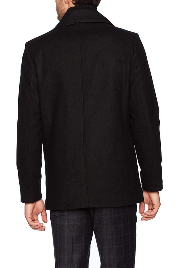 Men's Double Breasted Wool Peacoat with Rib Knit Bib, black, X-Large