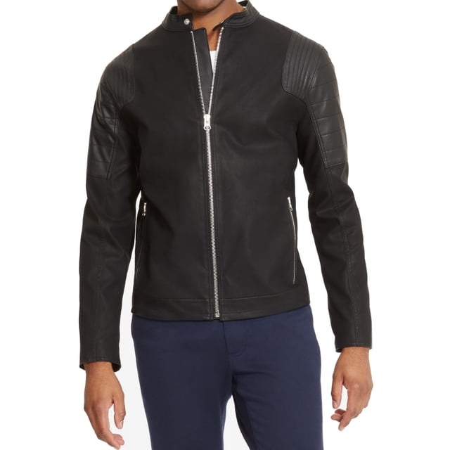 Cole Reaction NEW Black Mens XL Faux Leather Moto Jacket