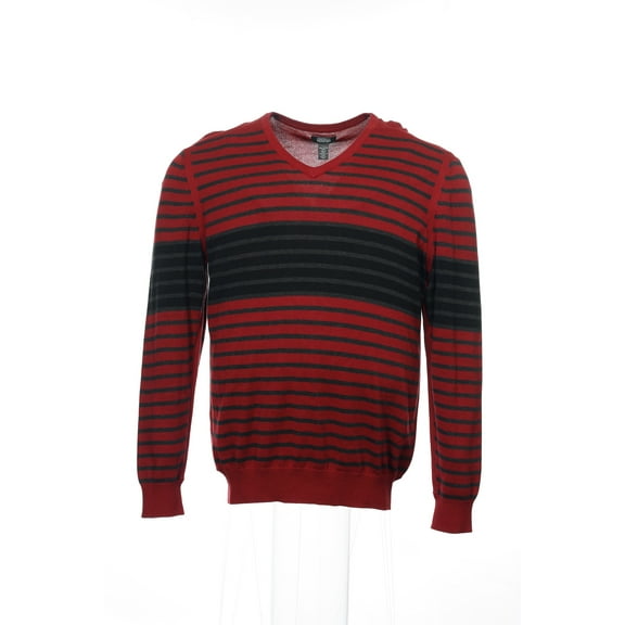Kenneth Cole Reaction Red Horizontal Striped V-Neck Sweater , Size 2XLarge