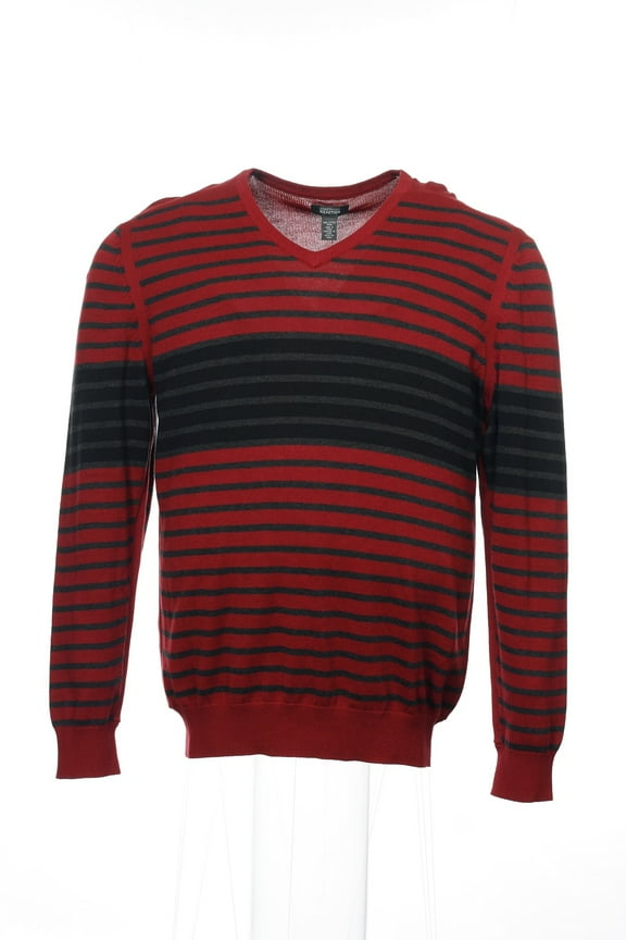 Reaction Red Horizontal Striped V-Neck Sweater , Size 2XLarge