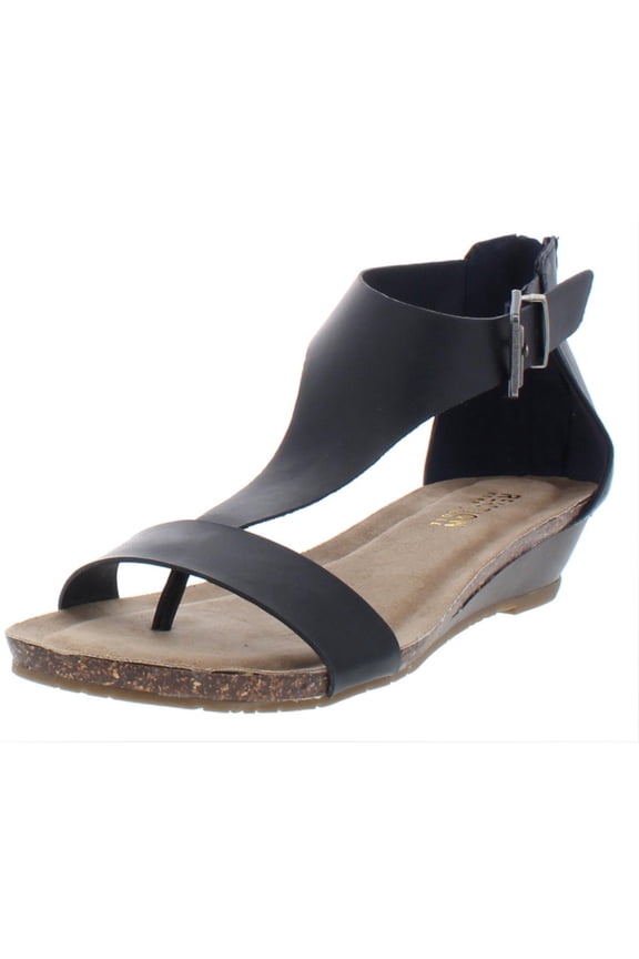 Reaction Womens Great Gal Faux Leather T-Strap Wedge Sandals