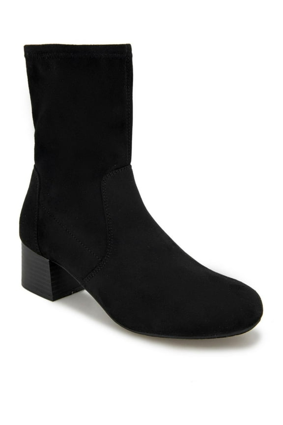 Reaction Womens Road Stretch Faux Suede Block Heel Ankle Boots