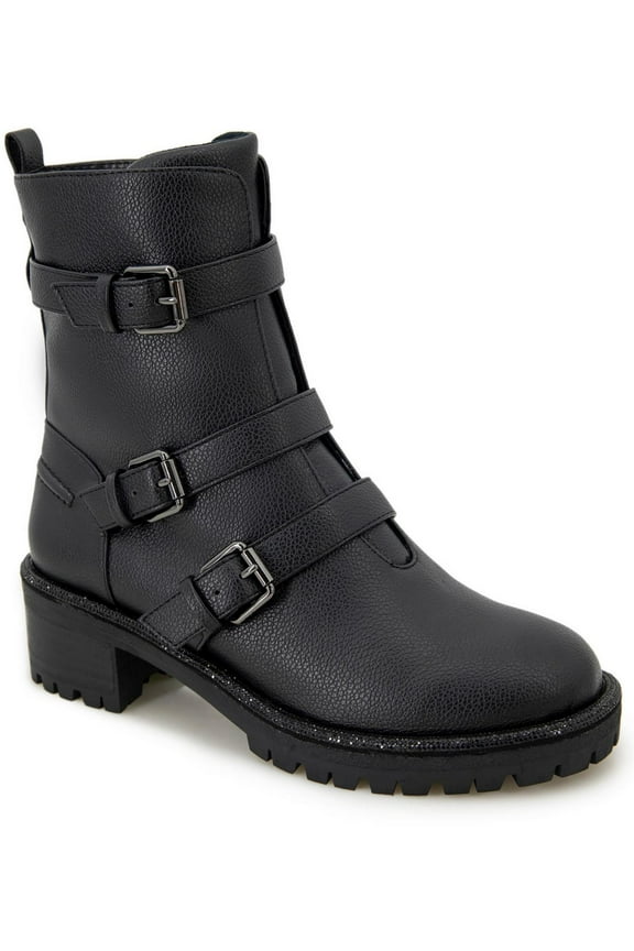 Reaction Womens Tate Faux Leather Rhinestone Motorcycle Boots