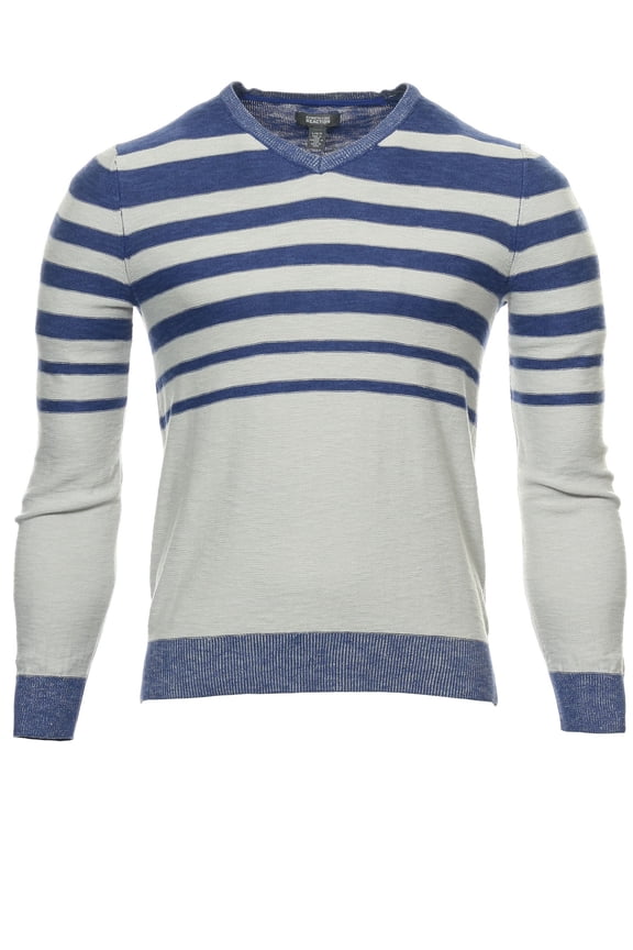Wide Striped V-Neck Sweater (Small, Lavender Blue)
