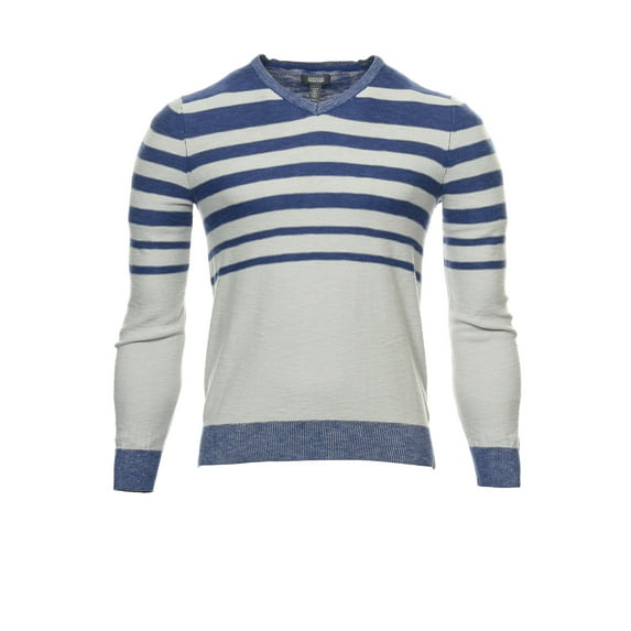 Kenneth Cole Wide Striped V-Neck Sweater (Small, Lavender Blue)
