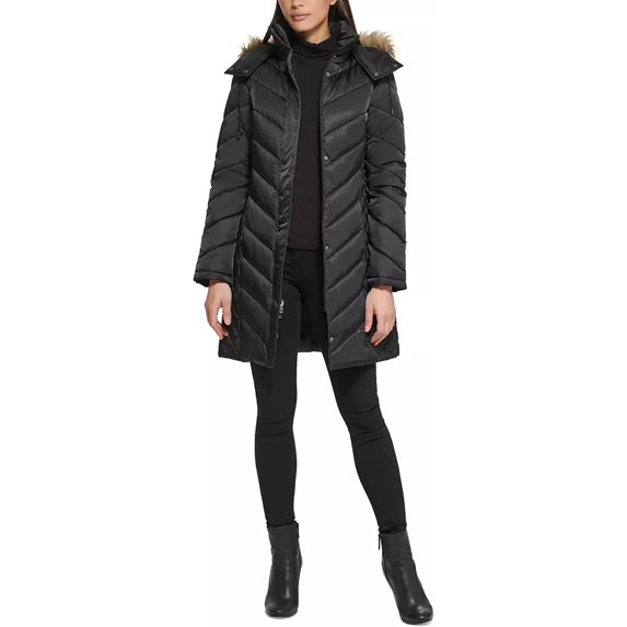 Kenneth Cole Women's 17QMP124 Quilted Chevron Puffer Jacket - Black - M
