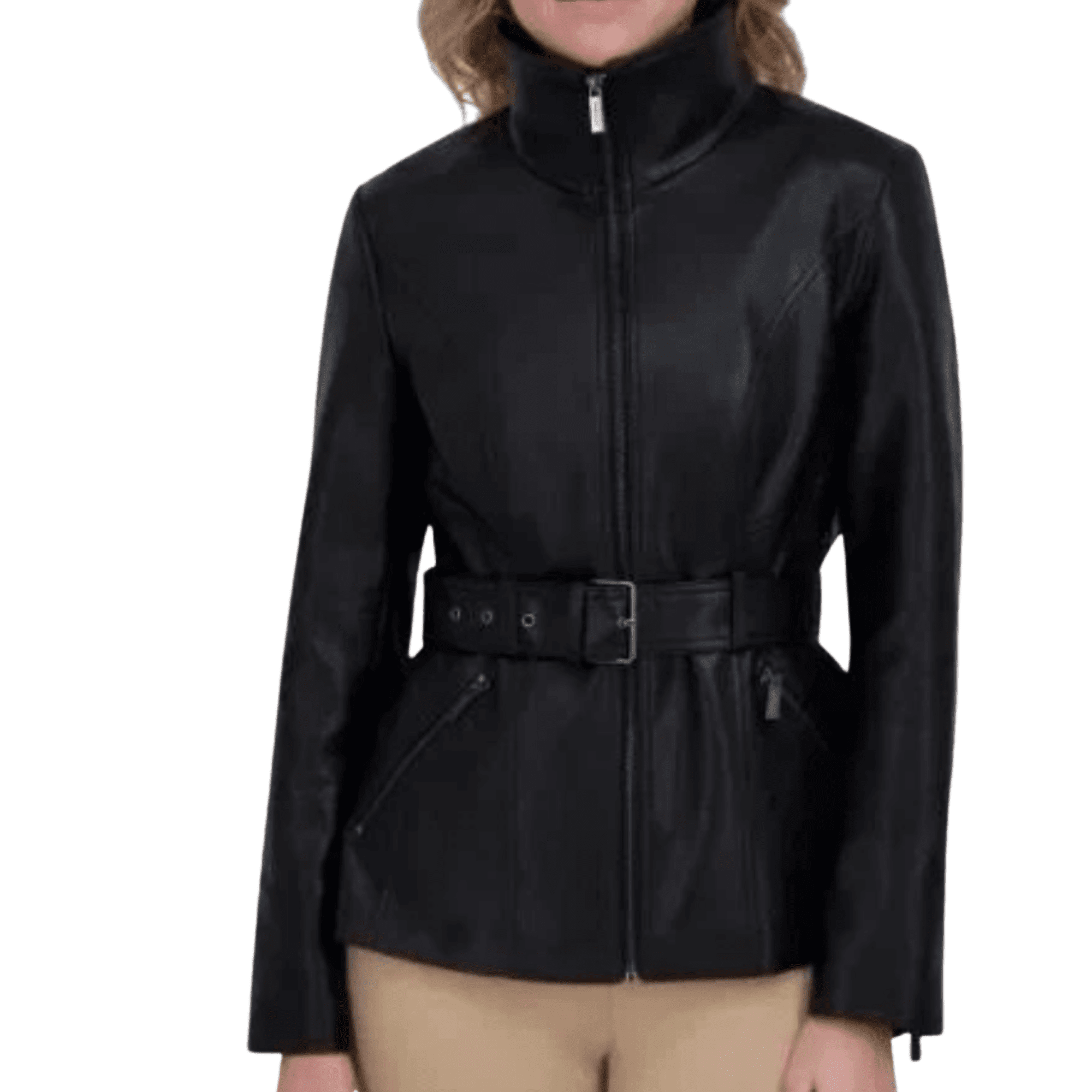 Kenneth Cole Women's Belted Faux Leather Jacket, Black, XL