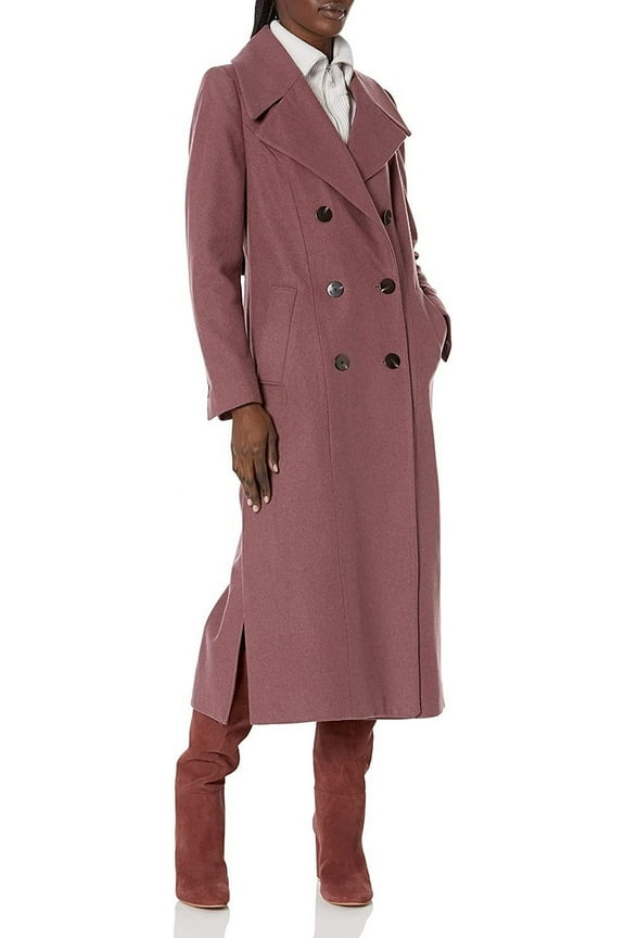 Women's Classic Double Breasted Wool Maxi, Mauve, 2