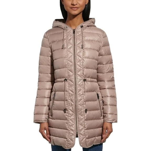 Kenneth Cole Hooded Quilted Long Puffer Jacket Coat Women's L