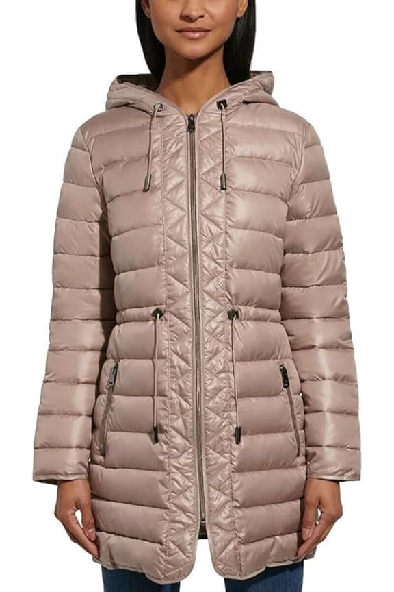 Hooded Quilted Long Puffer Jacket Coat Women's L