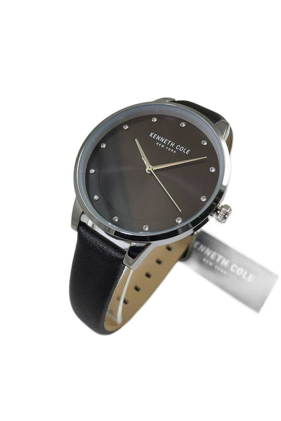 Women's Steel Black Leather Crystallized Watch KC50044001