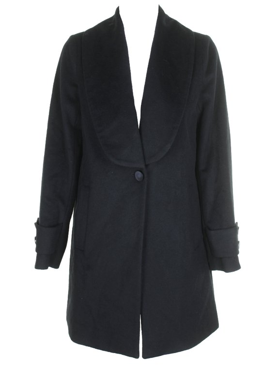 Womens Black Wool-Blend Shawl-Collar Walker Coat S