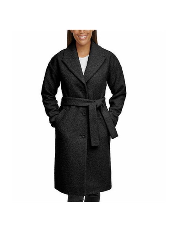 Womens Boucle Wrap Coat,Black,L