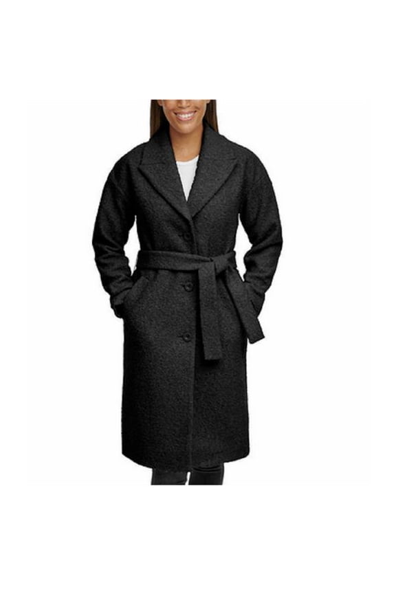 Womens Boucle Wrap Coat,Black,L