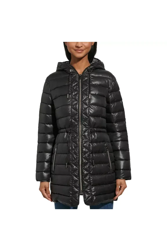 Womens Quilted Long Puffer Jacket/Coat Black L
