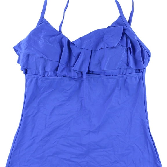Kenneth Cole Womens Tiered Tankini Swim Top, Blue, Medium