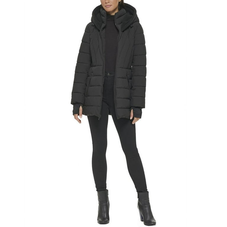 Womens black clearance belted puffer coat