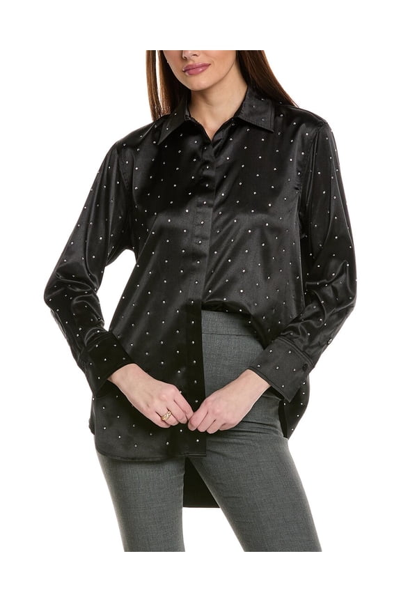 womens Oversized Rhinestone Shirt, xs, Black