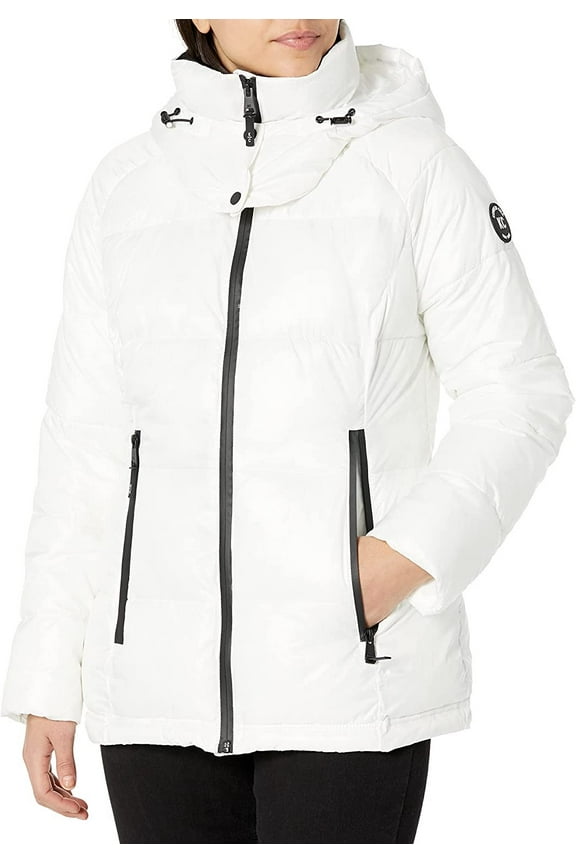New York Women's Horizontal Zip Puffer, White, S