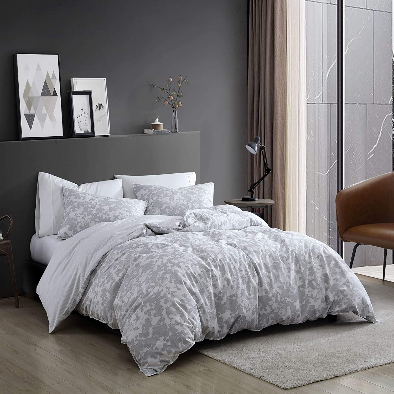 Full Gray Organic Cotton Reversible Comforter Set