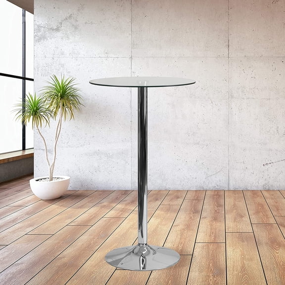 Kenneth Commercial 23.5 Round Tempered Glass Table with 35.5H Base