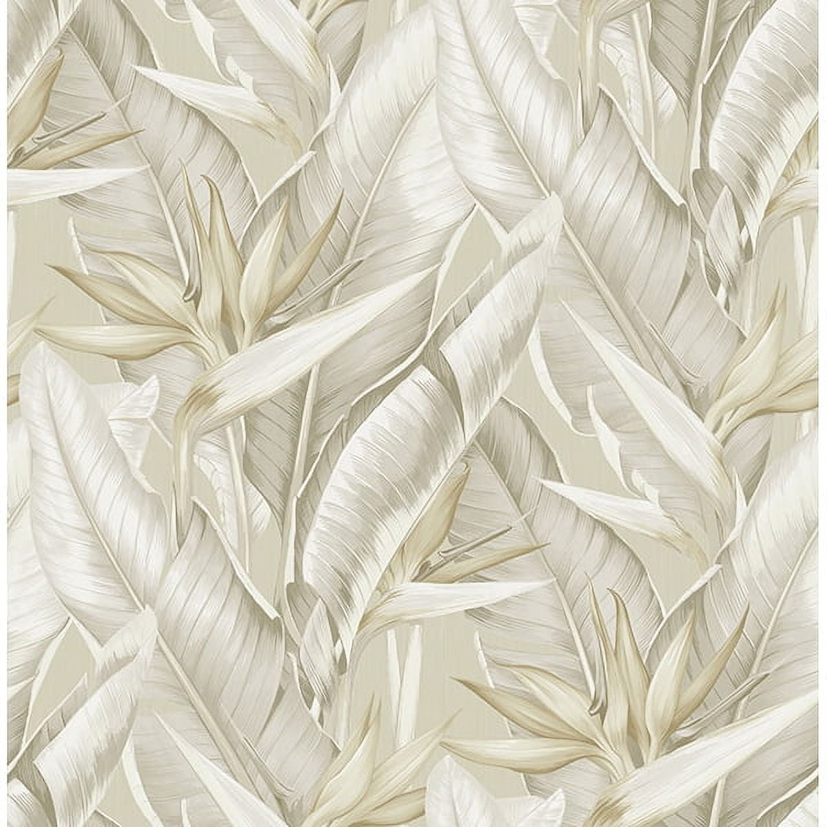 Beige and White Vinyl-Coated Banana Leaf Wallpaper