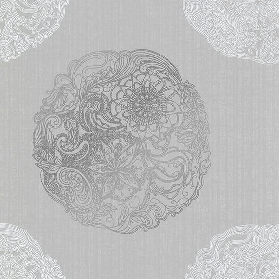 Kenneth James Cordova Pewter Medallion Wallpaper
