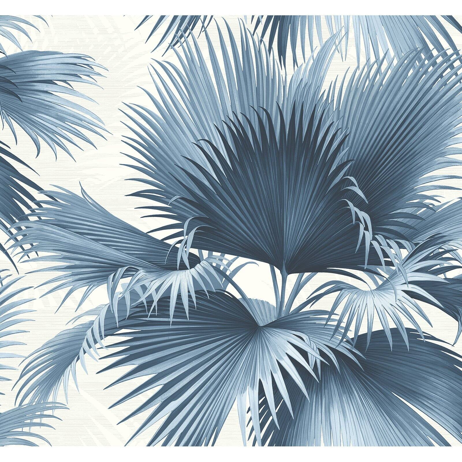Endless Summer Blue Palm Vinyl-Coated Wallpaper Roll