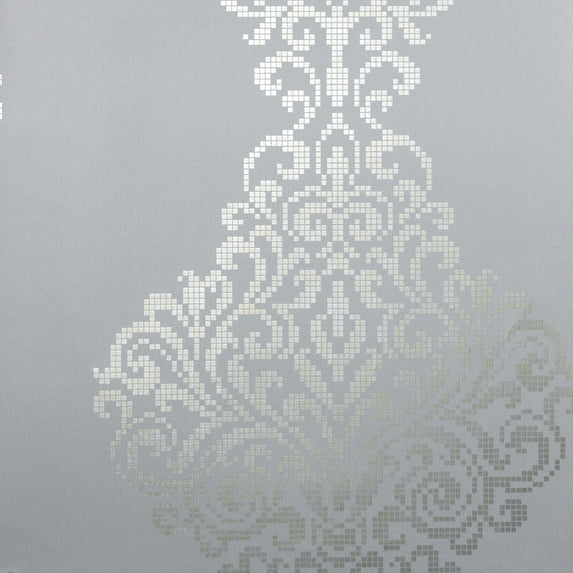 Kenneth James Lux Pewter Metallic Damask Wallpaper, 20.5-in by 33-ft, 56.38 sq. ft
