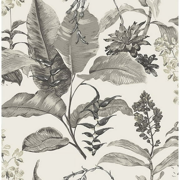 Kenneth James Maui White Botanical Wallpaper, 20.5-in by 33-ft, 56.4 sq. ft